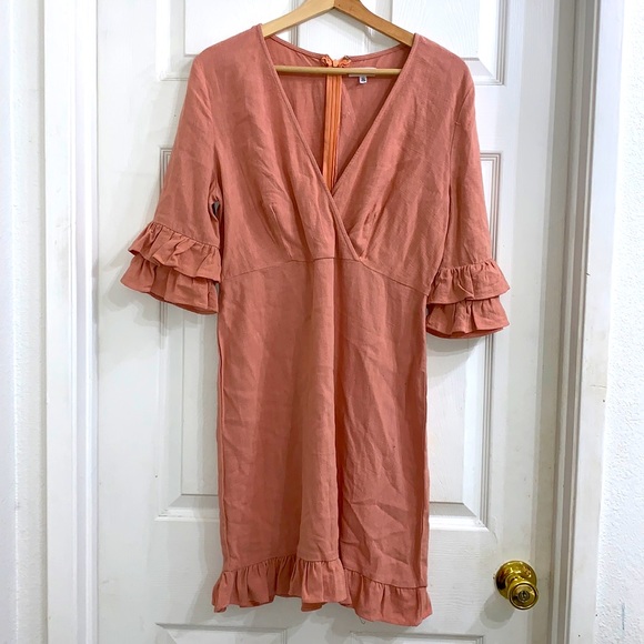 LUCCA SZ LRGE V neck ruffled sleeves and hem SELF DRESS - Picture 1 of 6